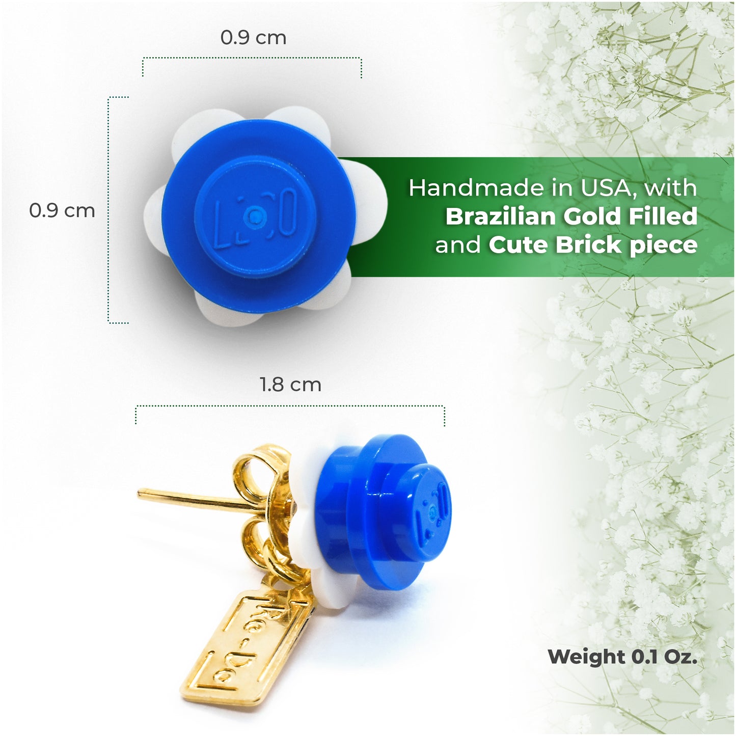 Little Flower Brick Earring Studs White Blue