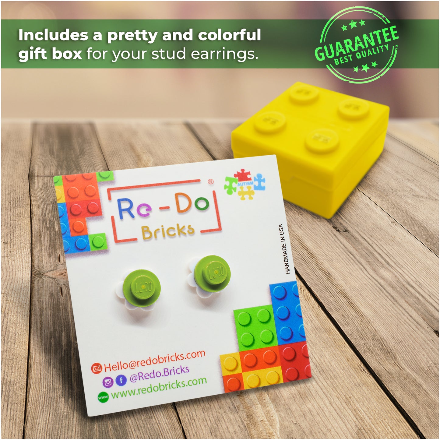 Little Flower Brick Stud Earrings White Green