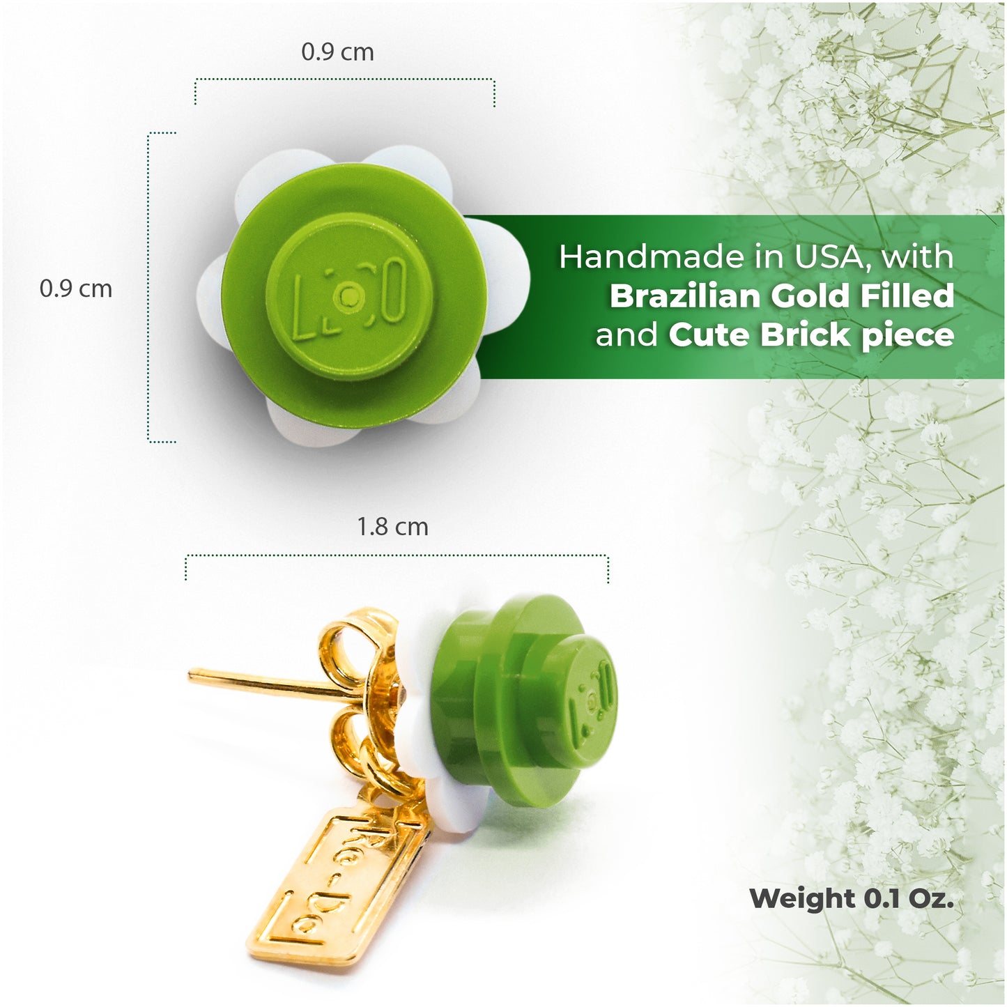Little Flower Brick Stud Earrings White Green
