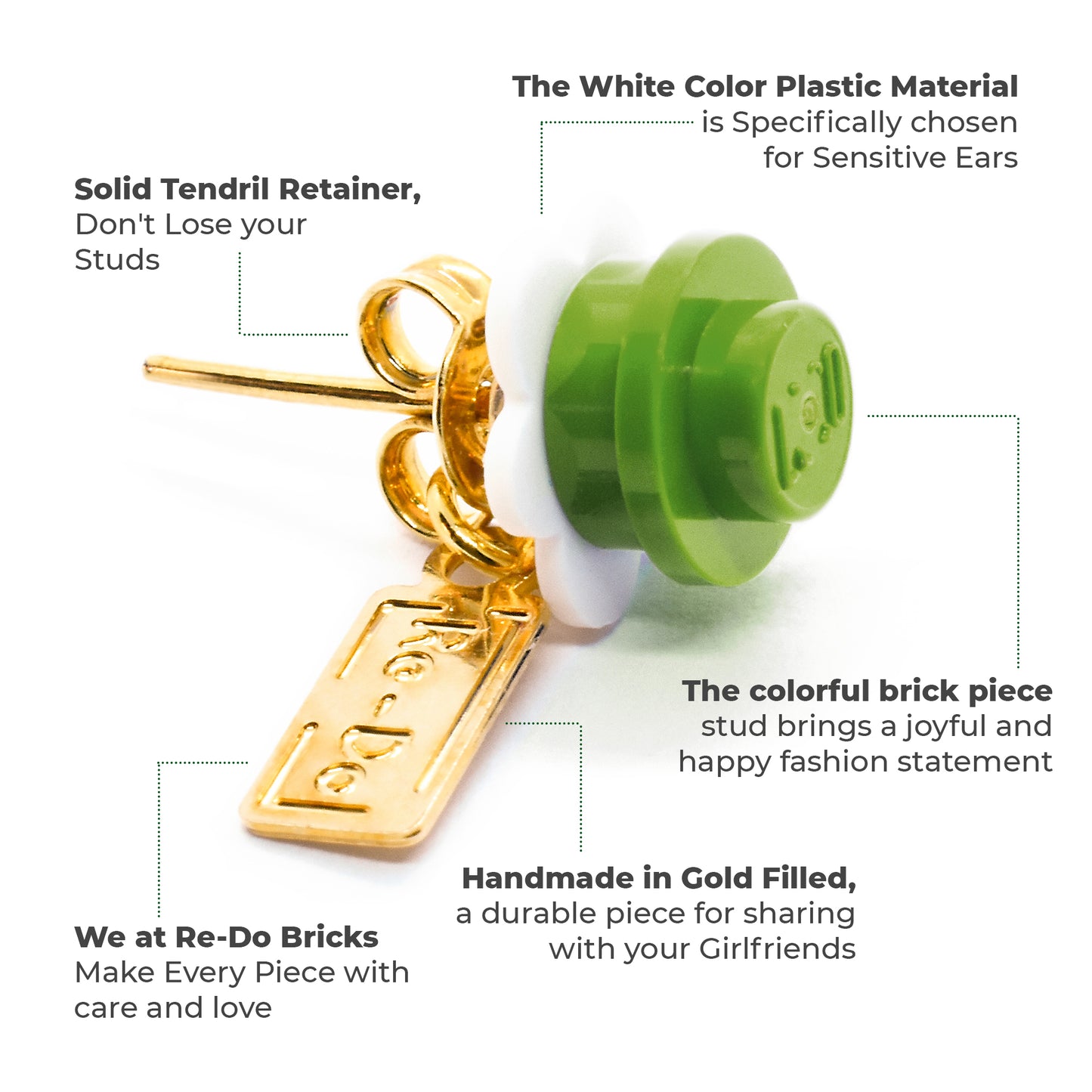 Little Flower Brick Stud Earrings White Green