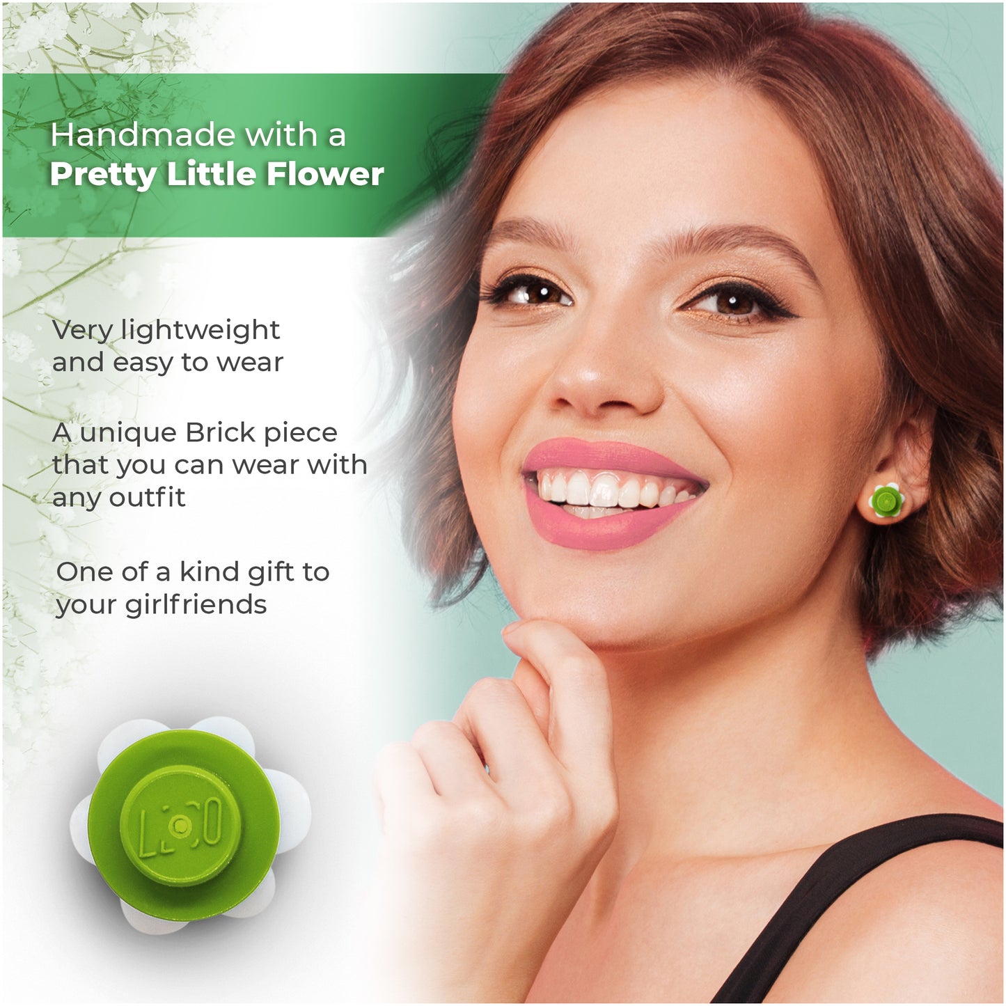 Little Flower Brick Stud Earrings White Green