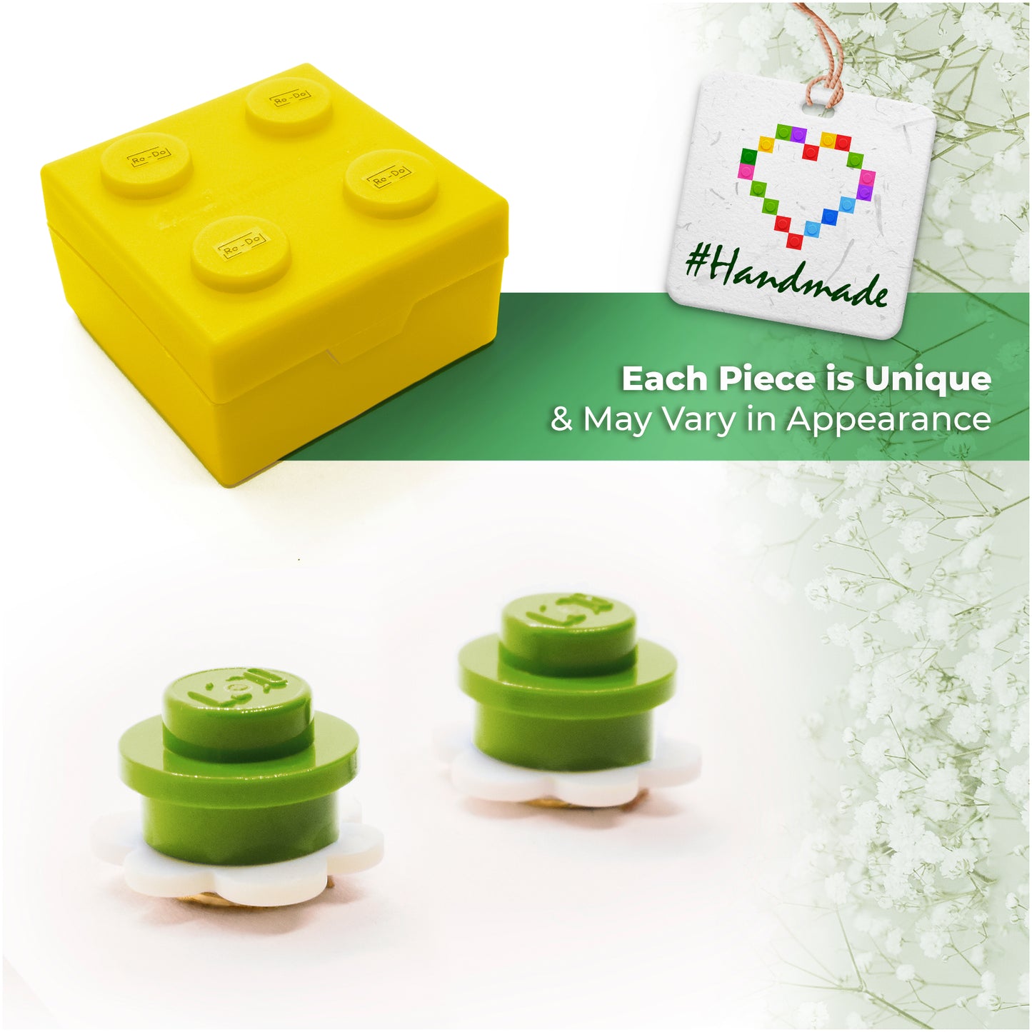 Little Flower Brick Stud Earrings White Green