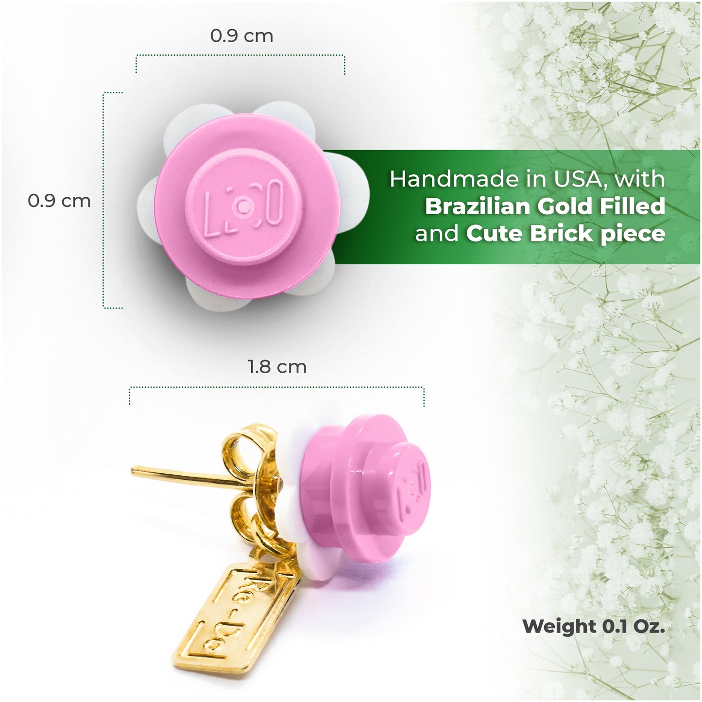 Little Flower Brick Stud Earrings White Pink