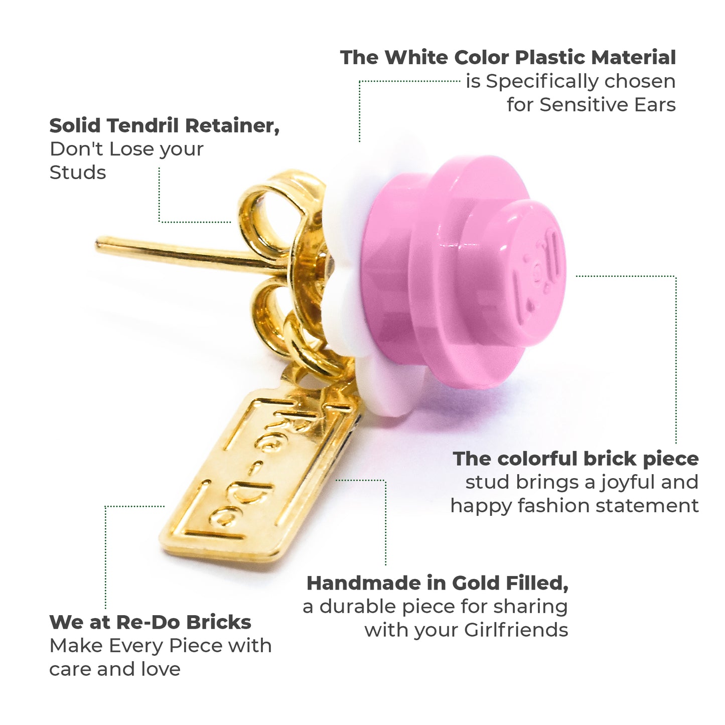 Little Flower Brick Stud Earrings White Pink