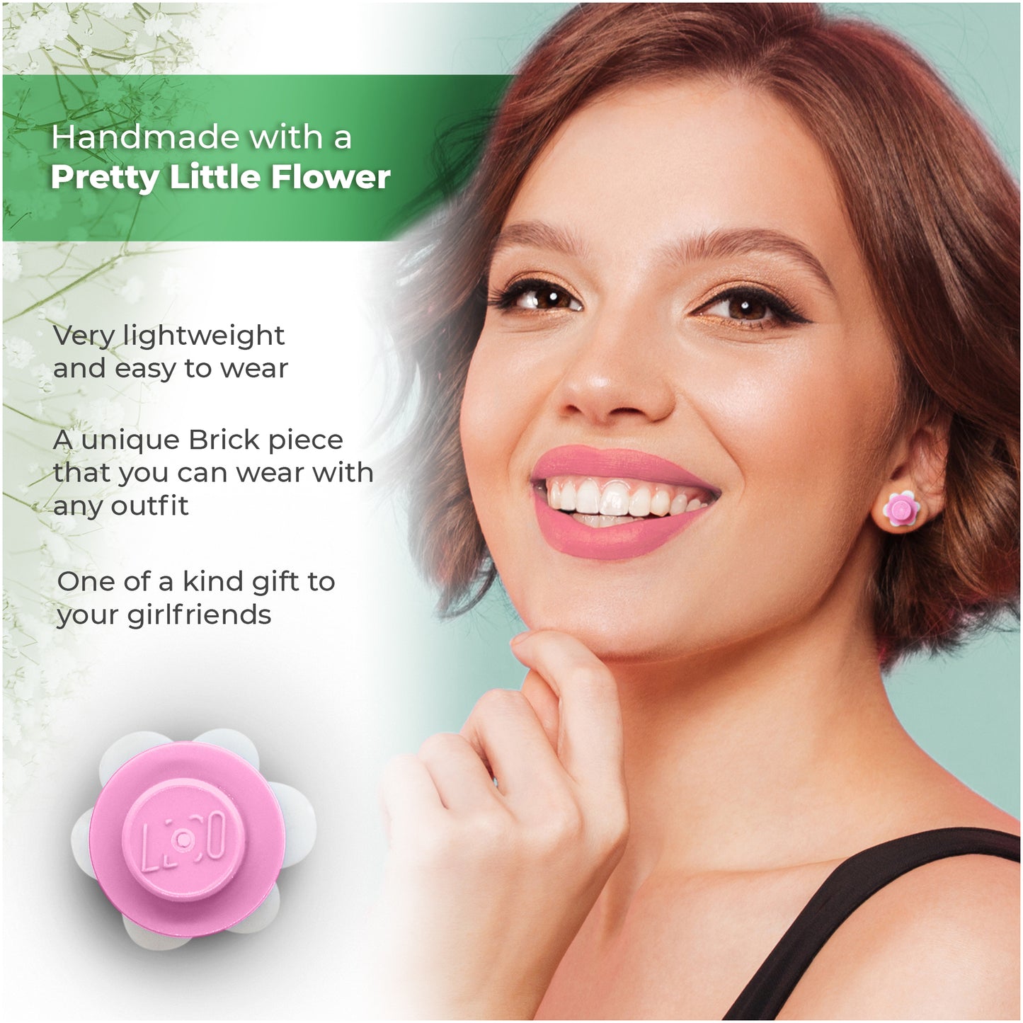 Little Flower Brick Stud Earrings White Pink