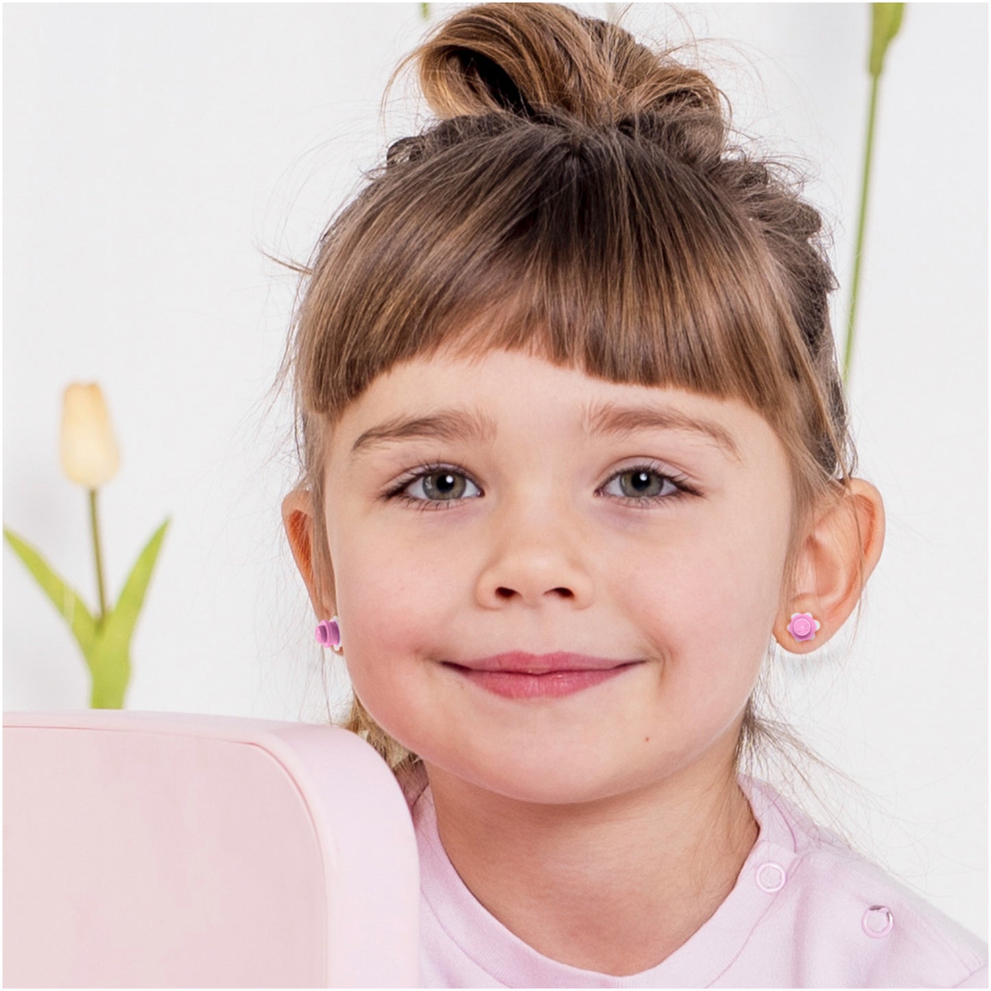 Little Flower Brick Stud Earrings White Pink