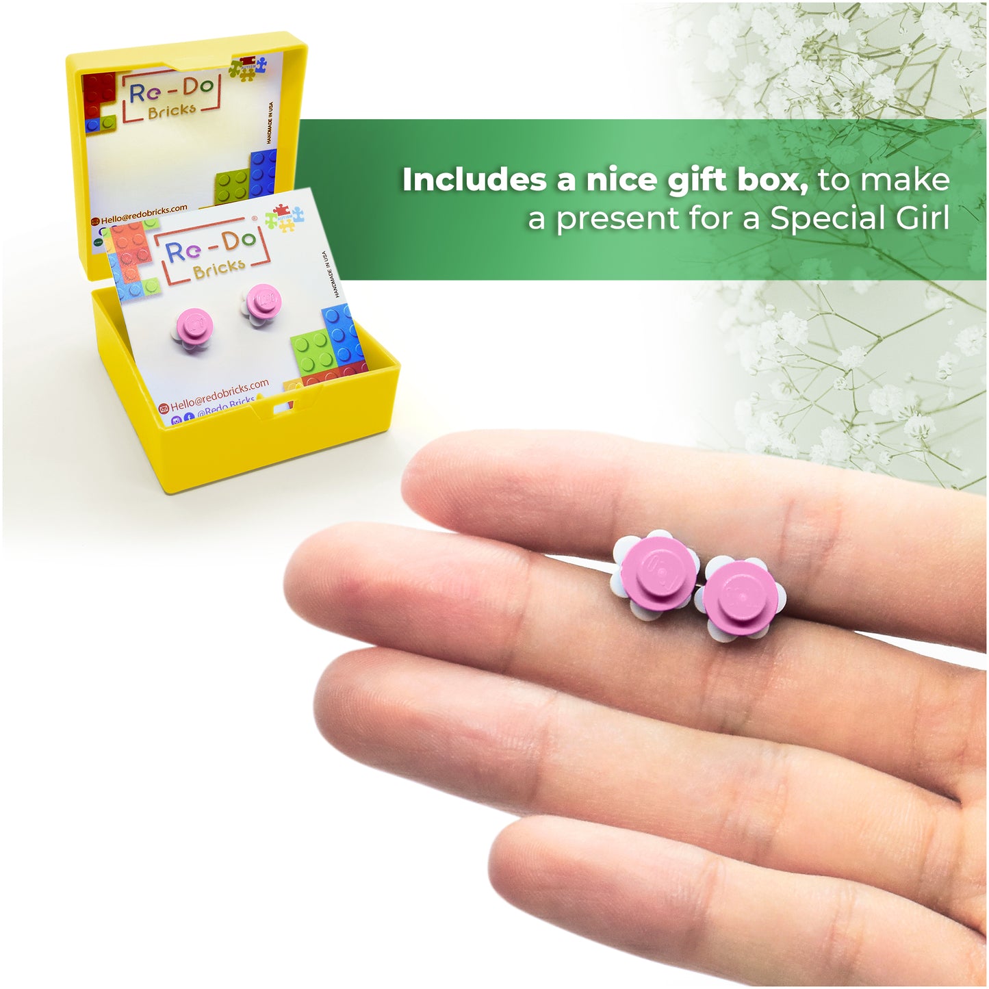 Little Flower Brick Stud Earrings White Pink
