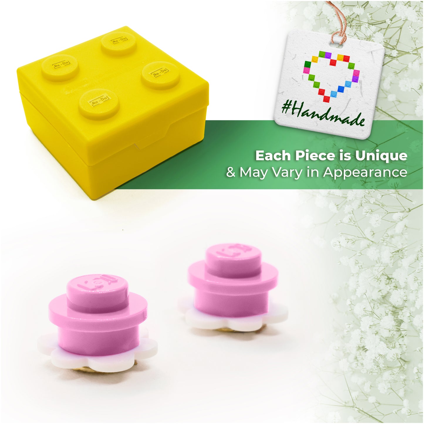 Little Flower Brick Stud Earrings White Pink