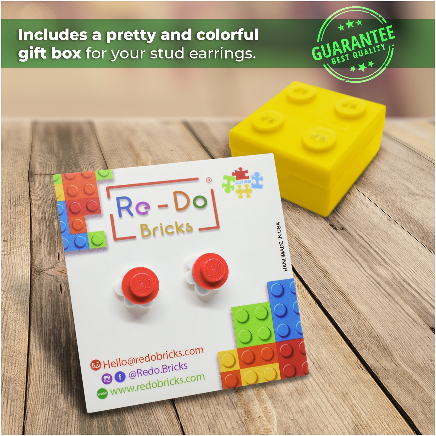 Little Flower Bricks Stud Earrings White Red