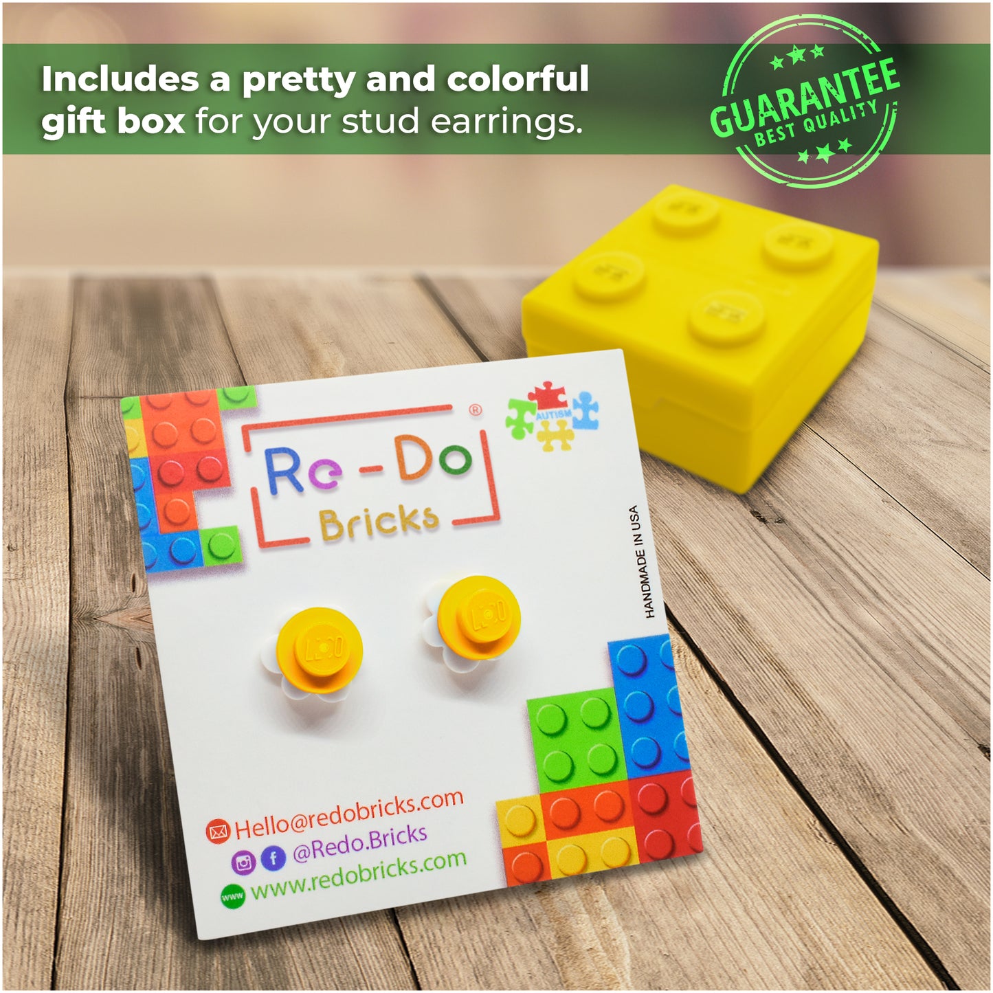 Little Flower Brick Stud Earrings White Yellow