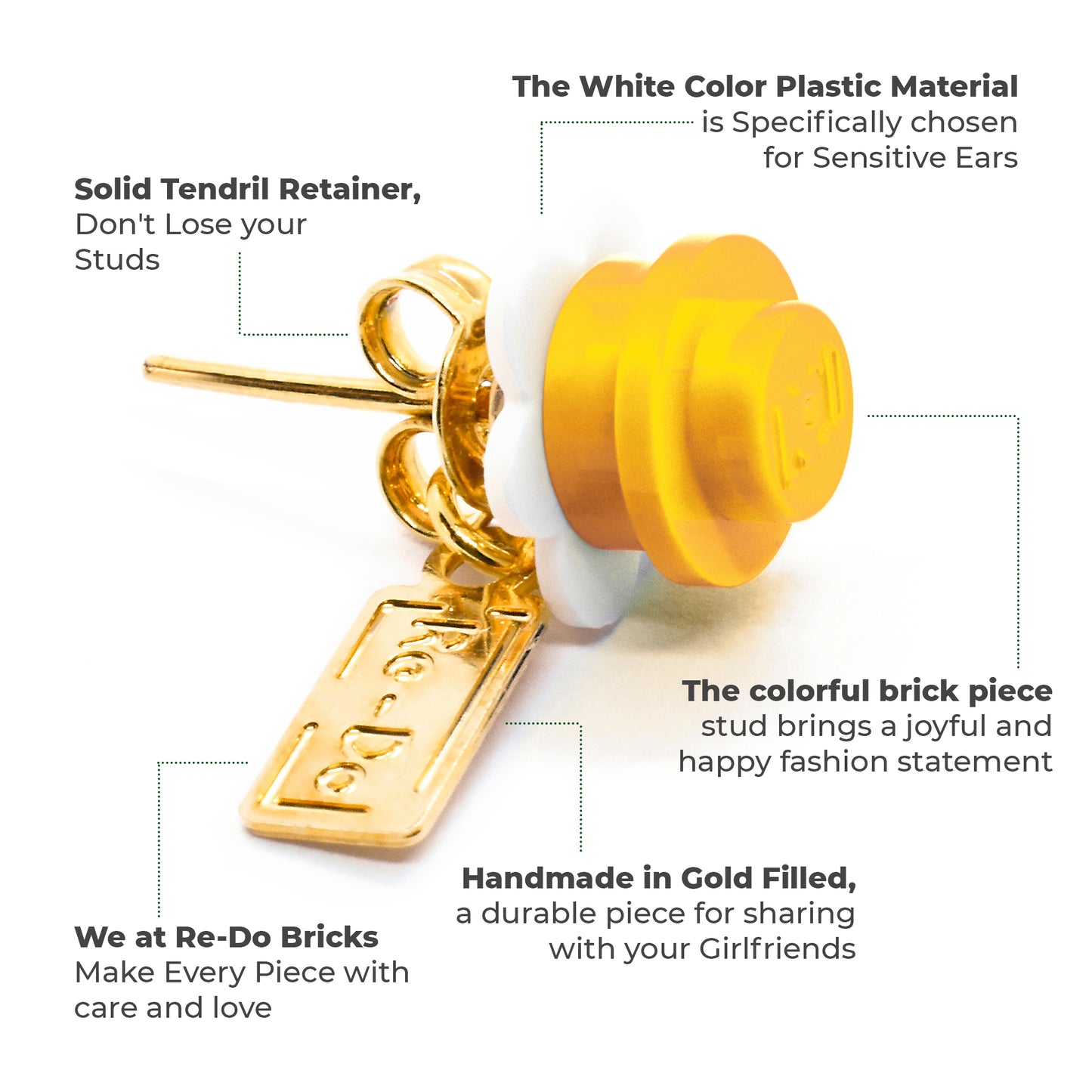 Little Flower Brick Stud Earrings White Yellow