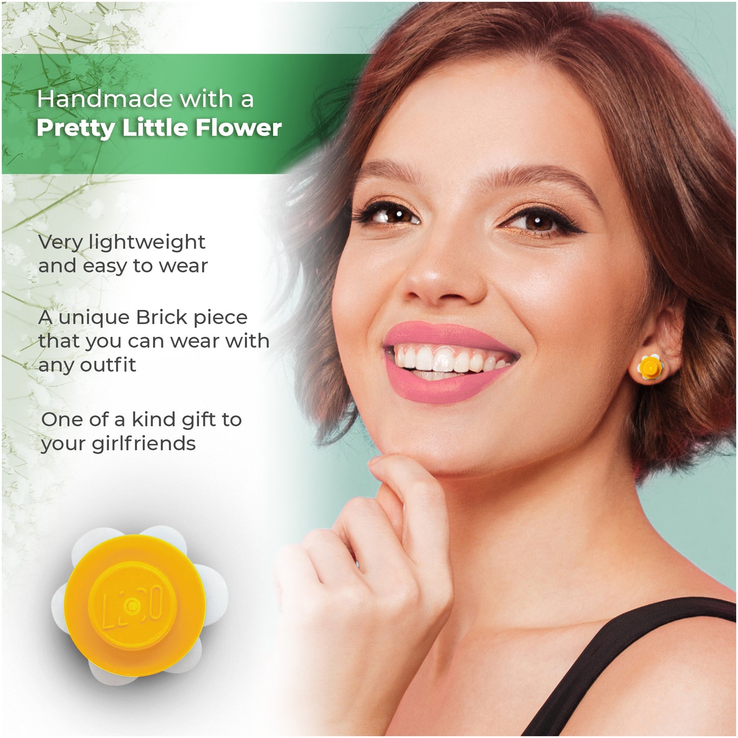 Little Flower Brick Stud Earrings White Yellow