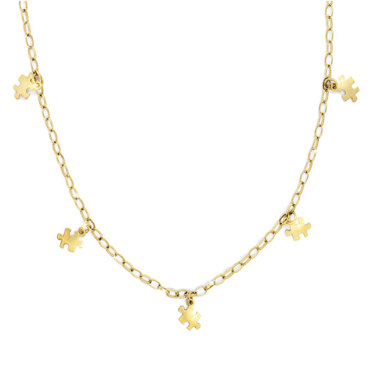Autism Awareness Gold-Plated Chain with Charm Puzzles