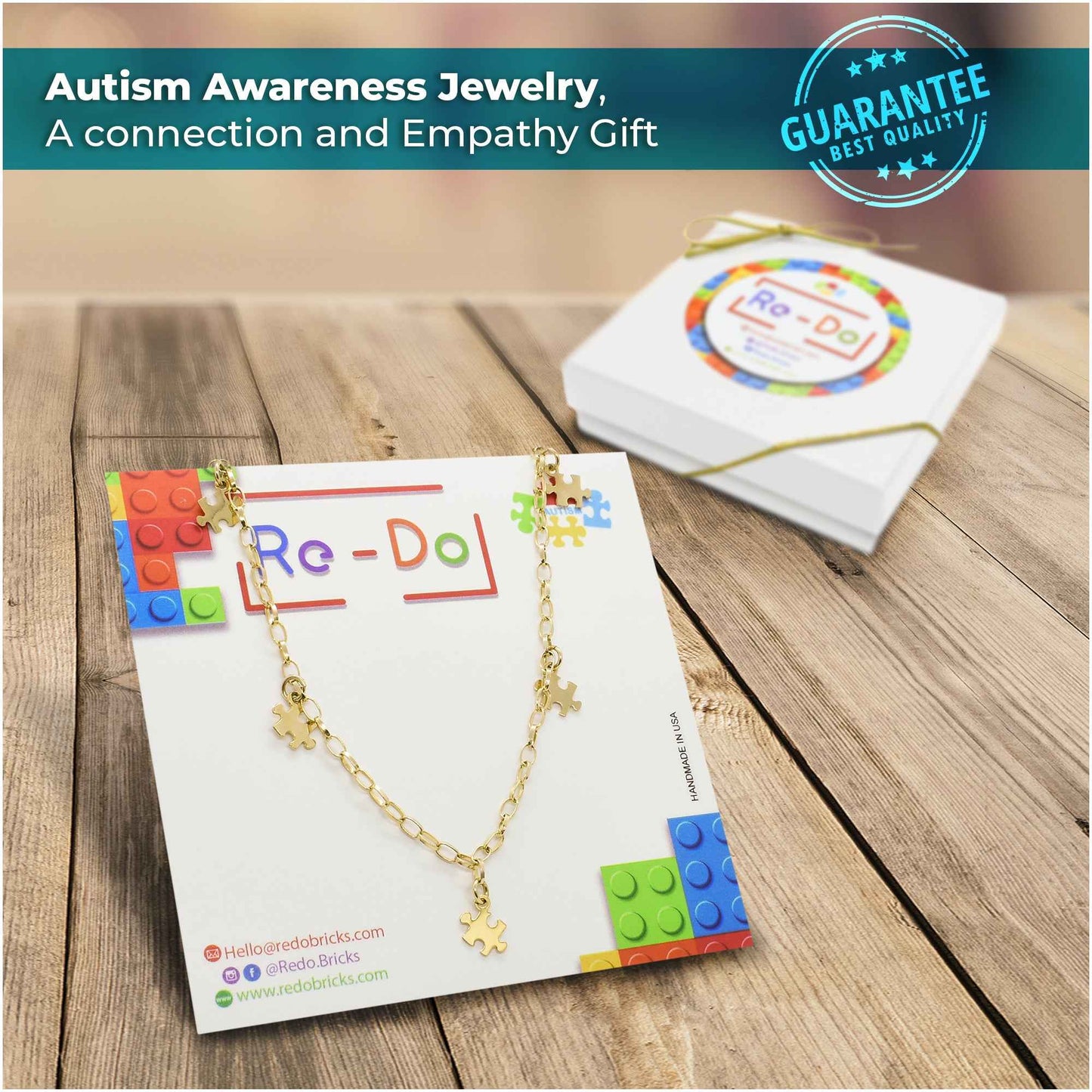 Autism Awareness Gold-Plated Chain with Charm Puzzles