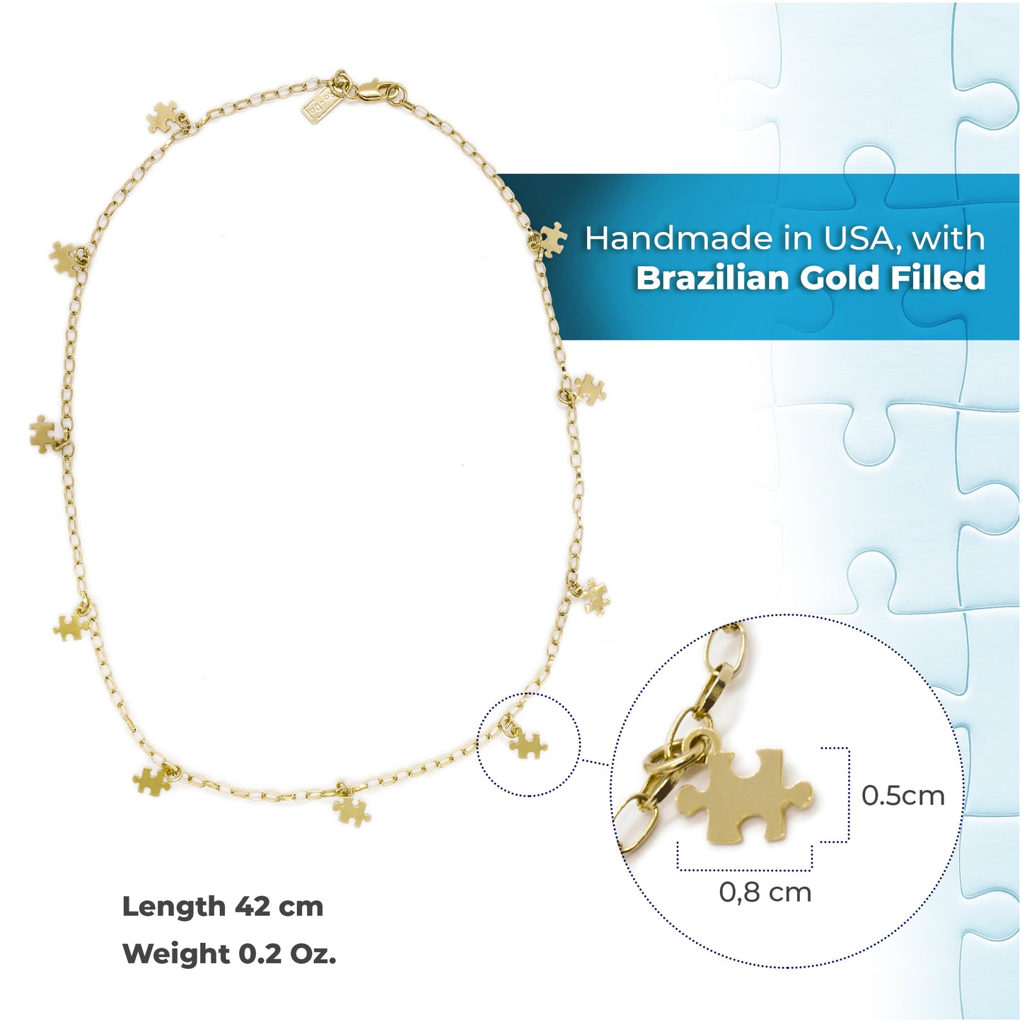 Autism Awareness Gold-Plated Chain with Charm Puzzles