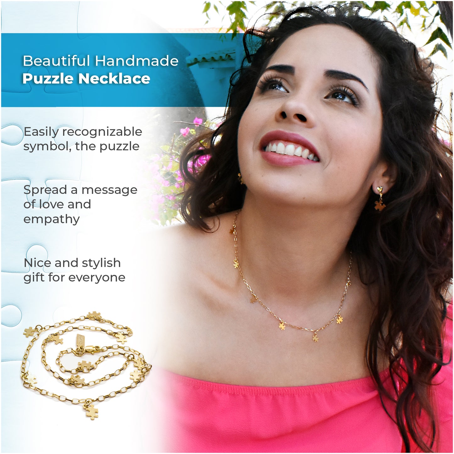 Autism Awareness Gold-Plated Chain with Charm Puzzles