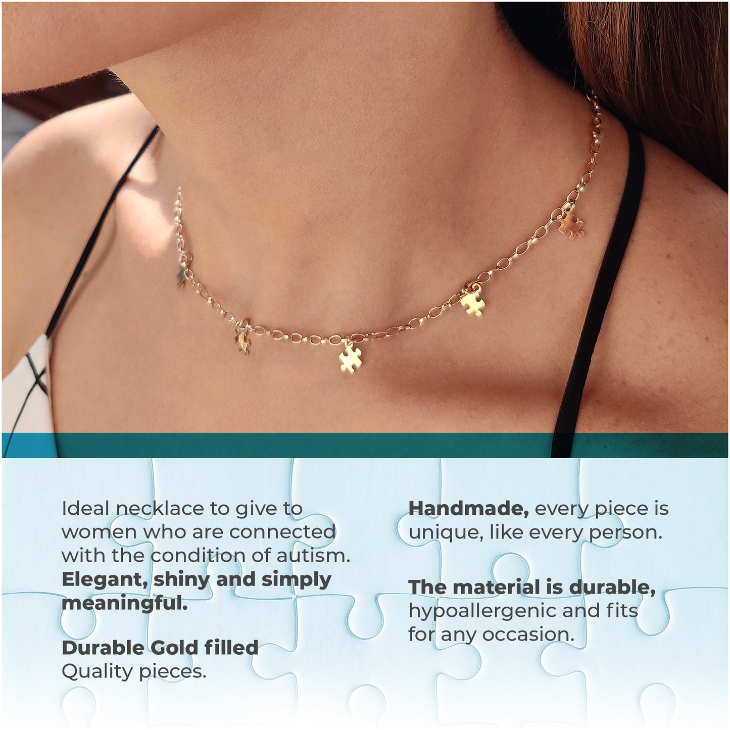 Autism Awareness Gold-Plated Chain with Charm Puzzles