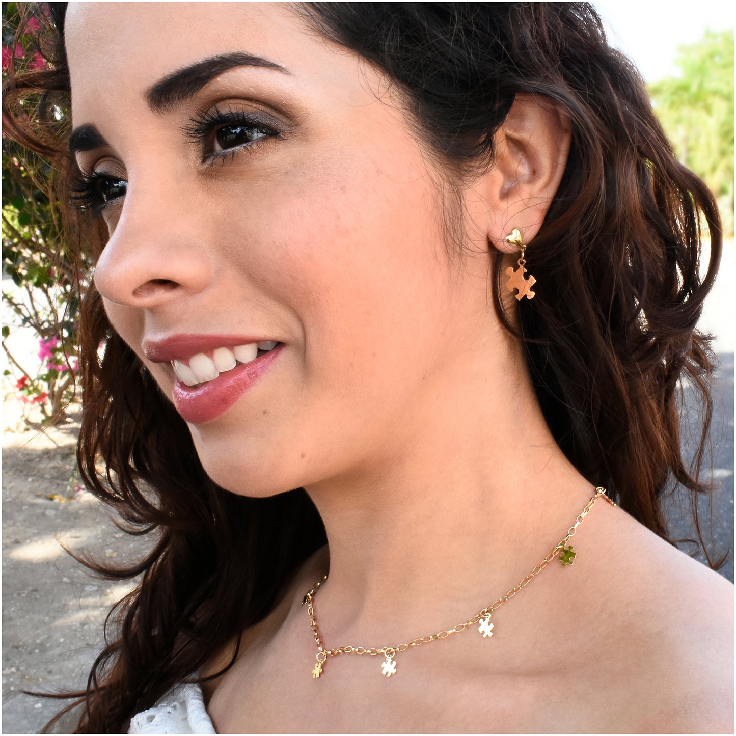 Autism Awareness Gold-Plated Chain with Charm Puzzles