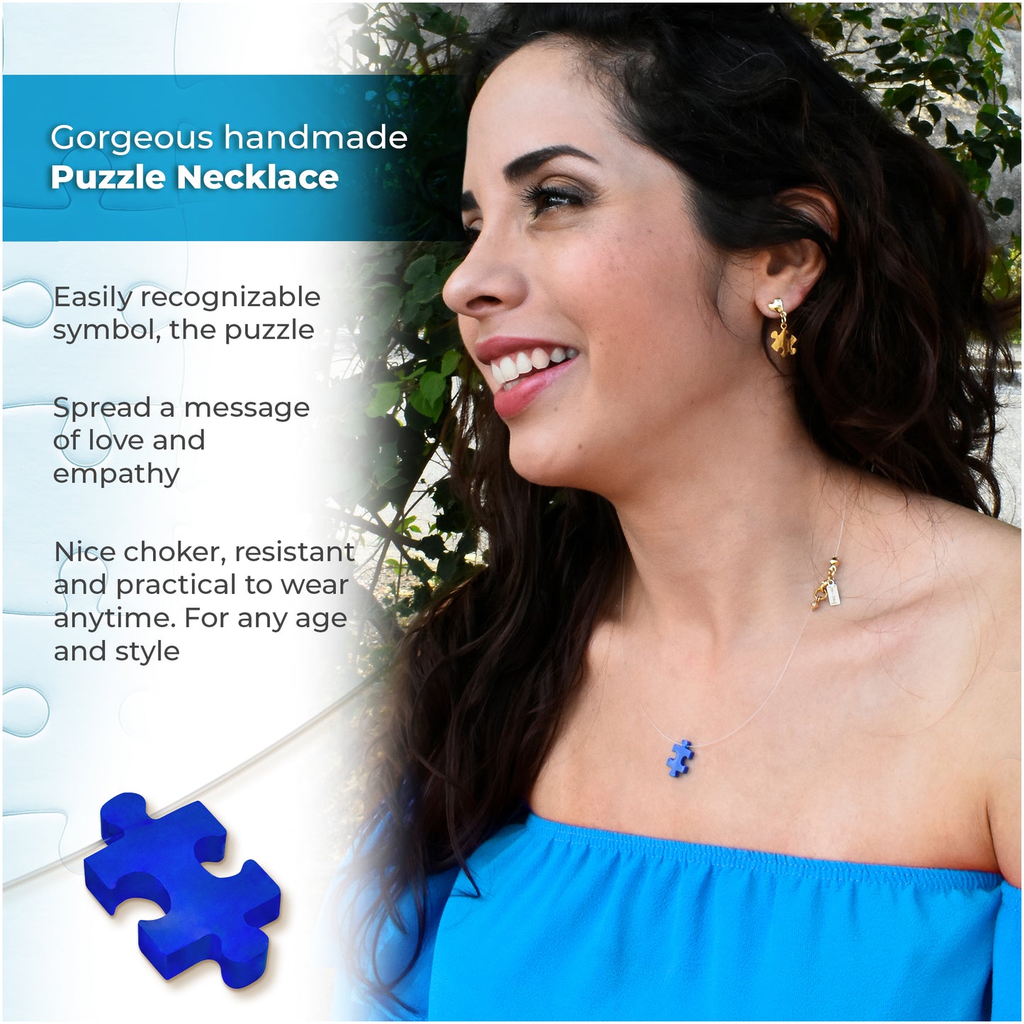 Autism Awareness Charm Puzzle in Blue Acrylic Choker