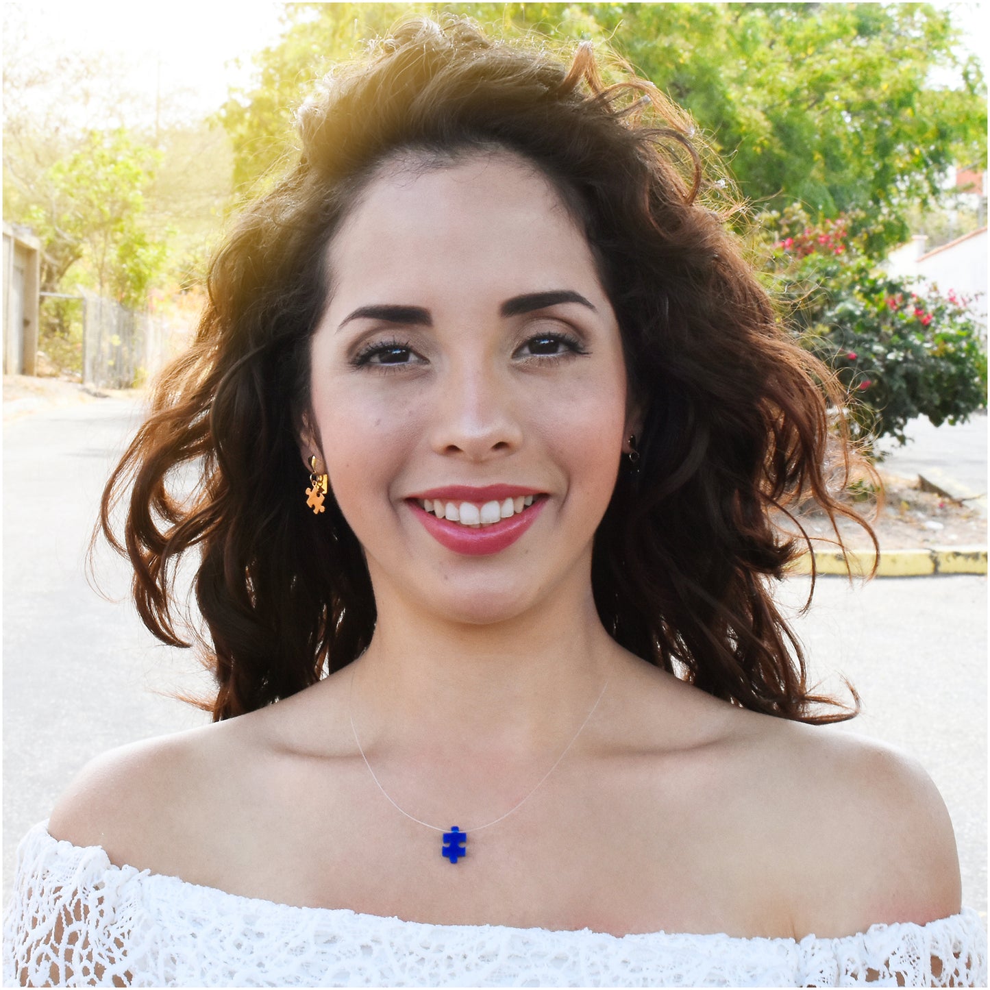 Autism Awareness Charm Puzzle in Blue Acrylic Choker