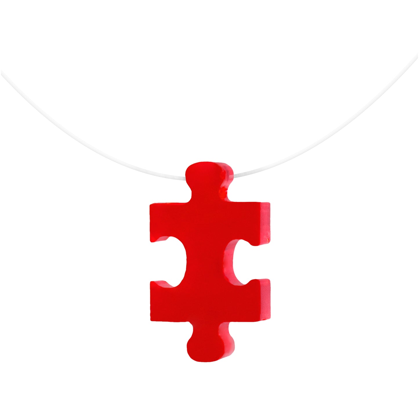 Autism Charm Fun Puzzle in Red Acrylic Choker Necklace
