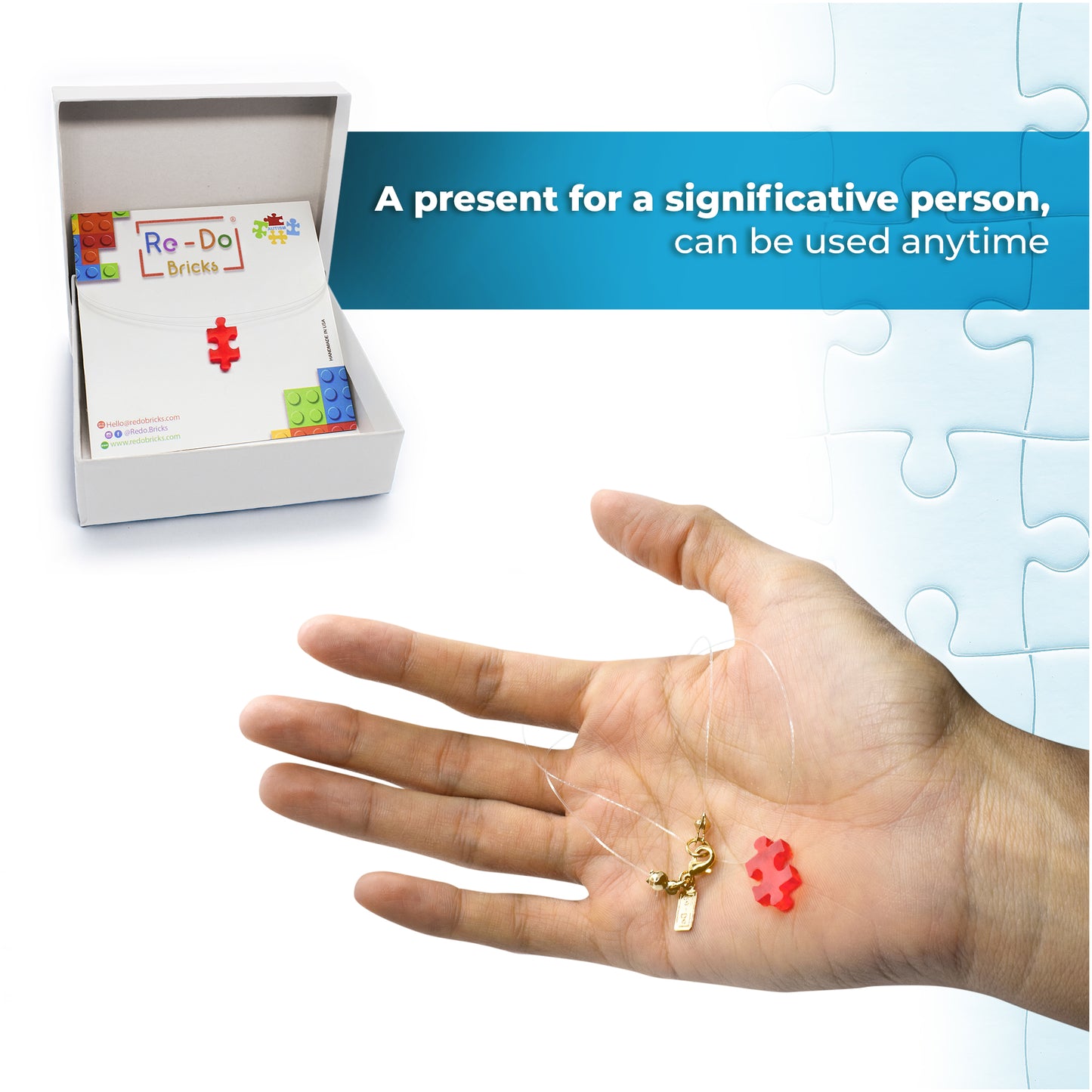 Autism Charm Fun Puzzle in Red Acrylic Choker Necklace