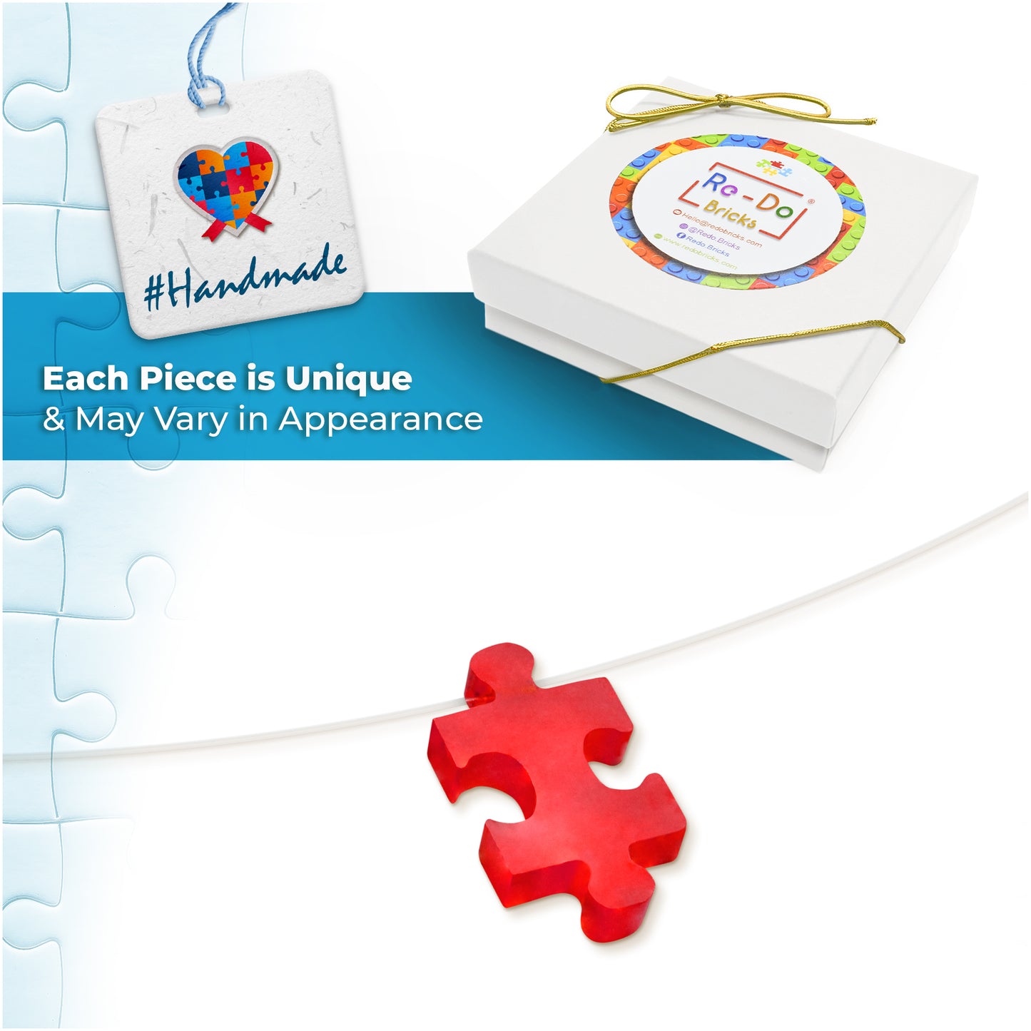 Autism Charm Fun Puzzle in Red Acrylic Choker Necklace