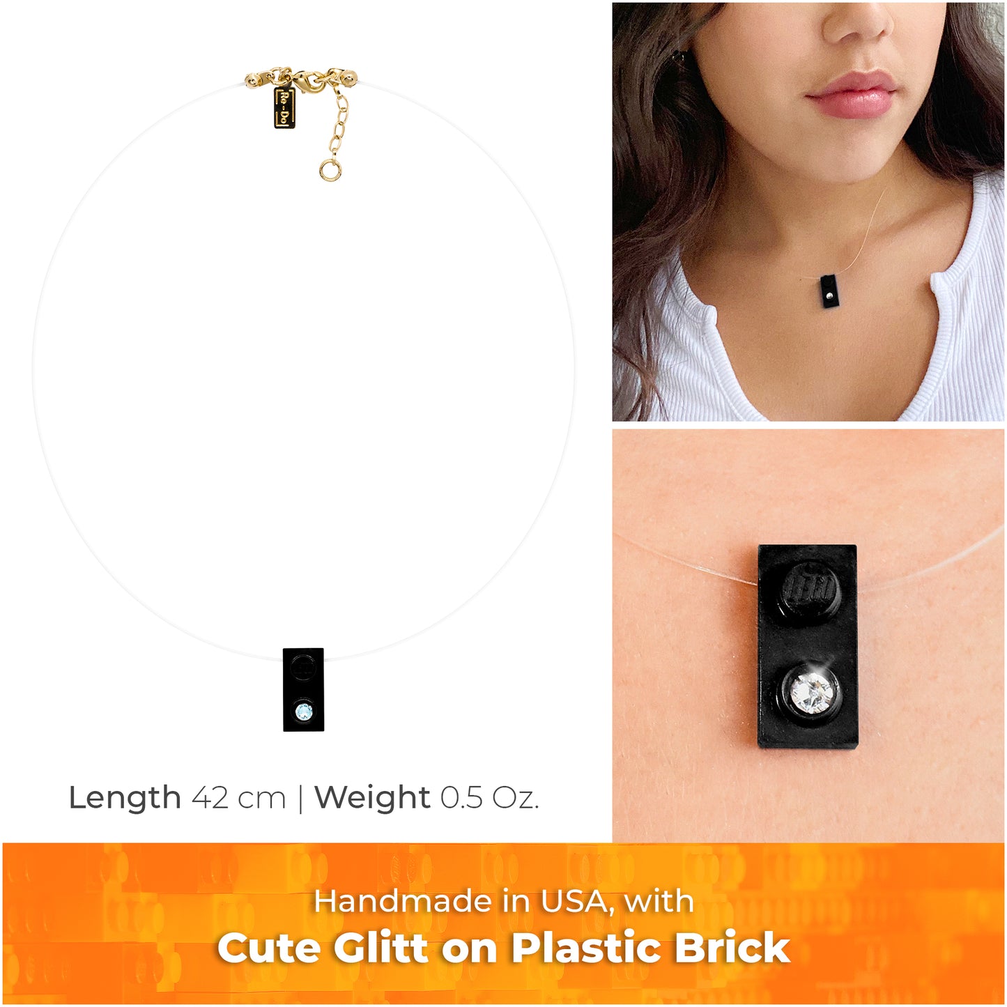 Shiny Black Brick Charm Choker