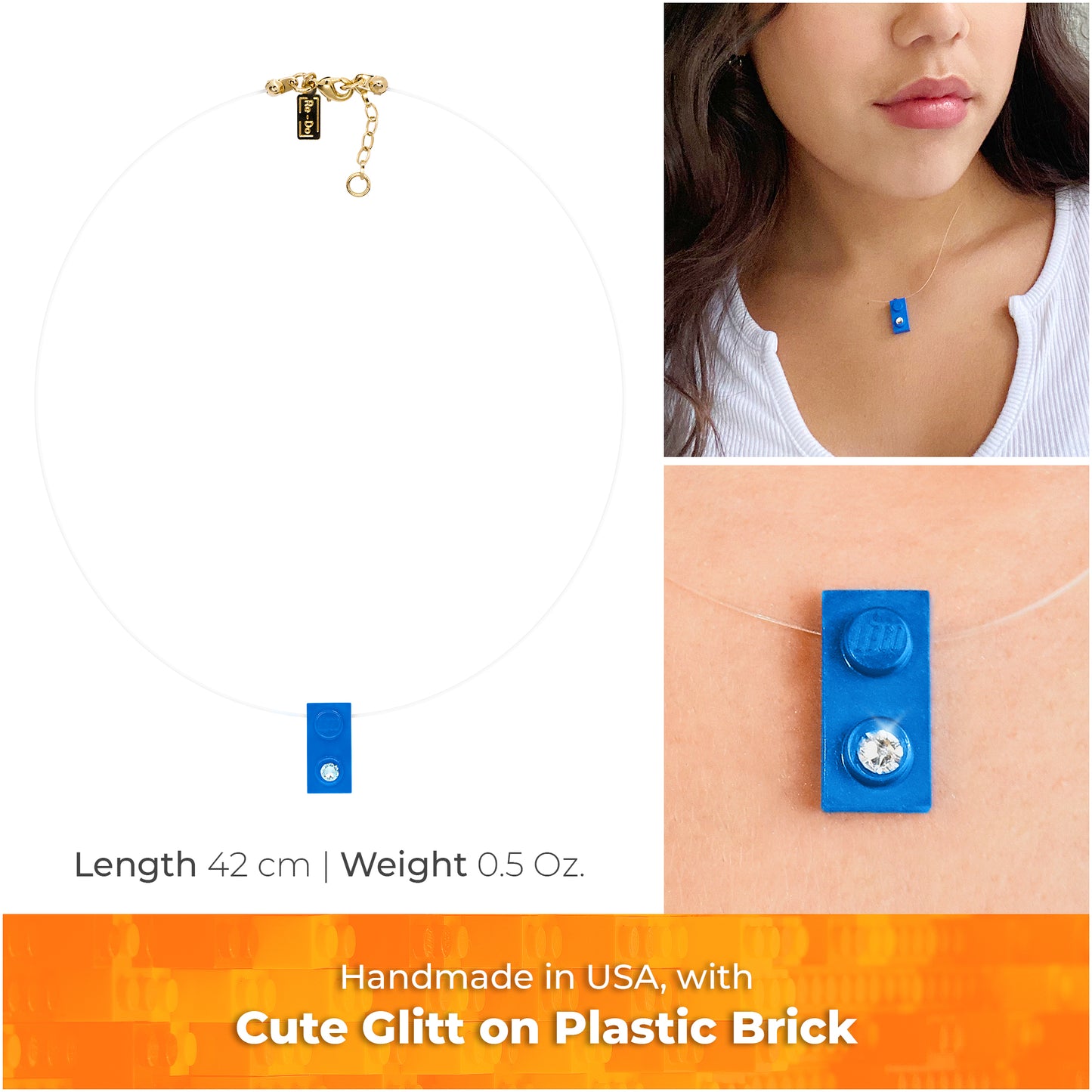 Shiny Blue Brick Charm Choker