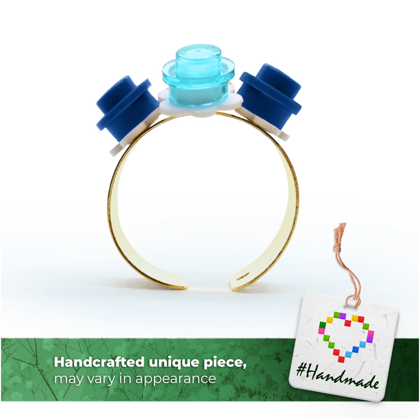 Trio Little Flowers Ring Original Handmade by Re-Do Bricks (Blue)