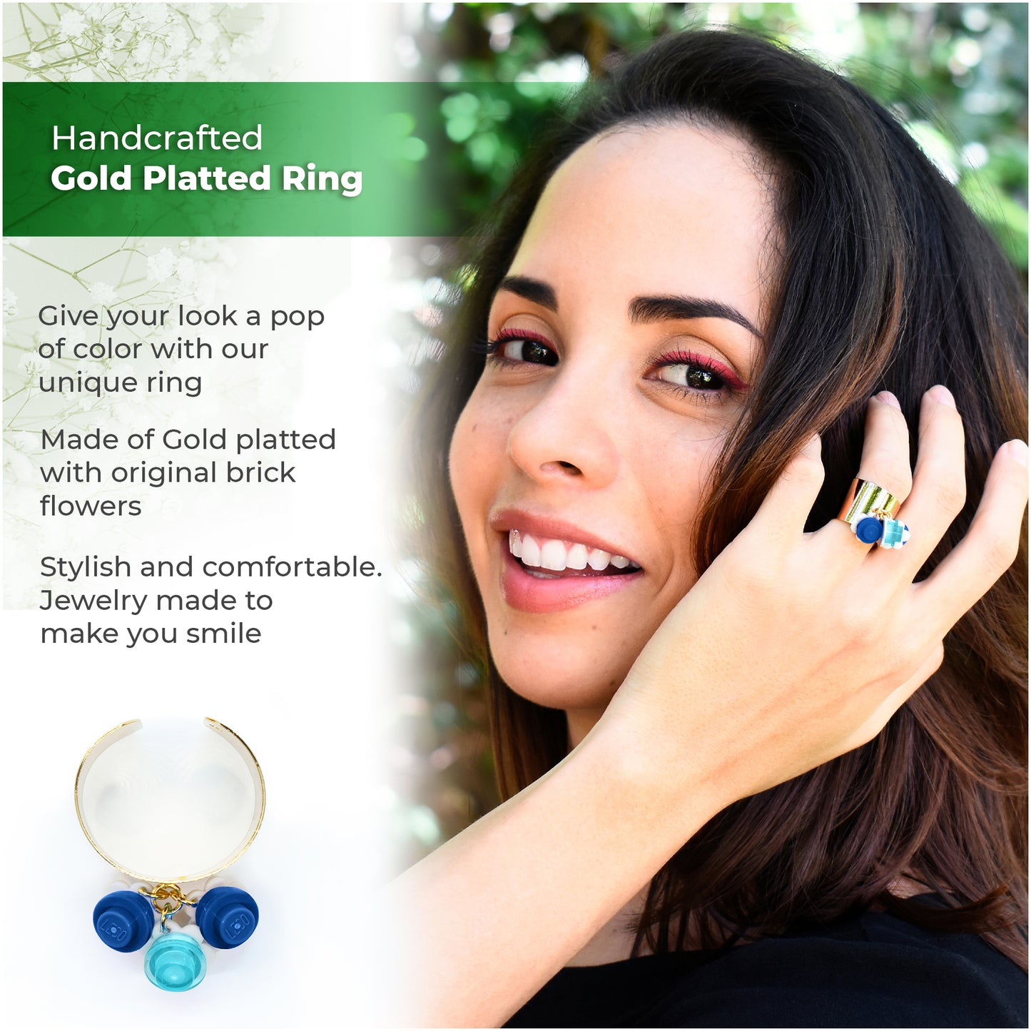 Trio Little Flowers Ring Original Handmade by Re-Do Bricks (Blue)