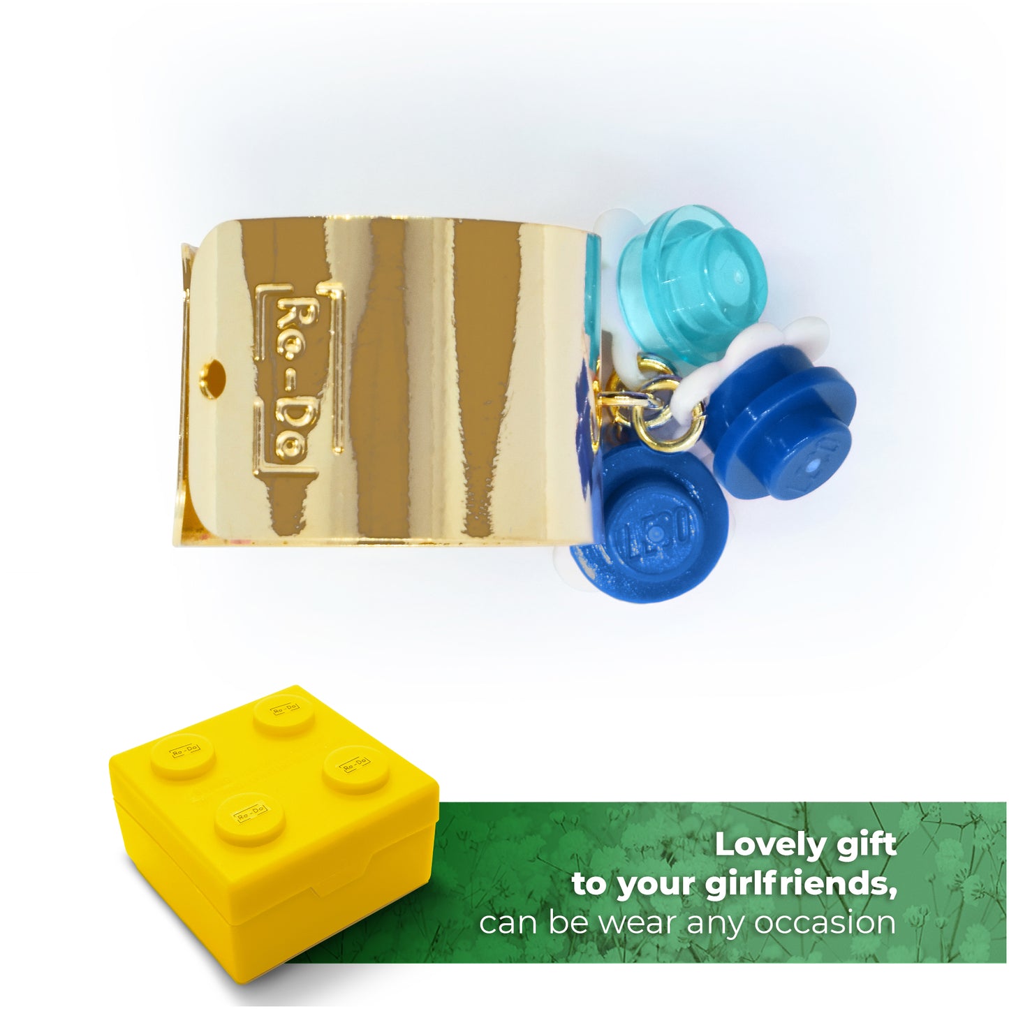 Trio Little Flowers Ring Original Handmade by Re-Do Bricks (Blue)