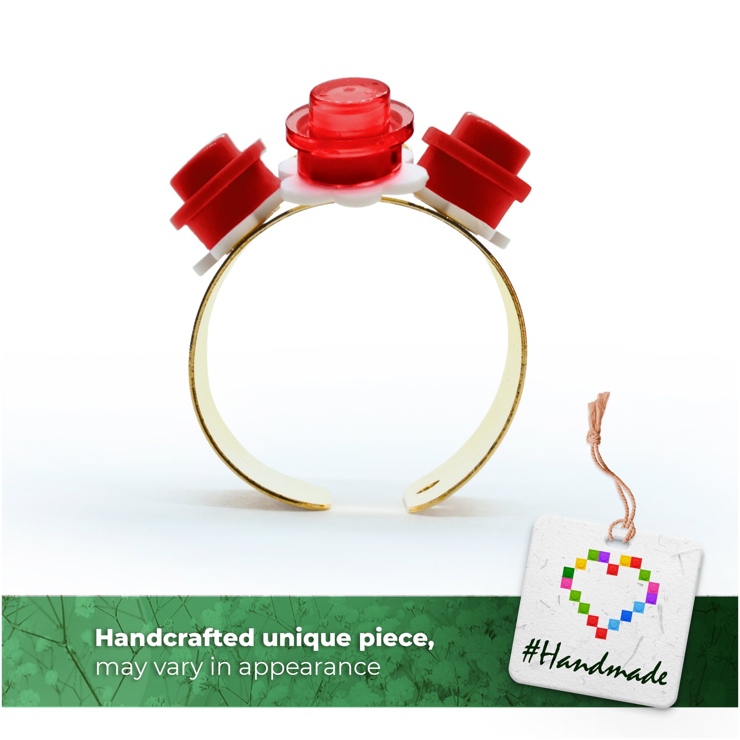 Trio Little Flowers Ring Handmade by Re-Do Bricks (Red)