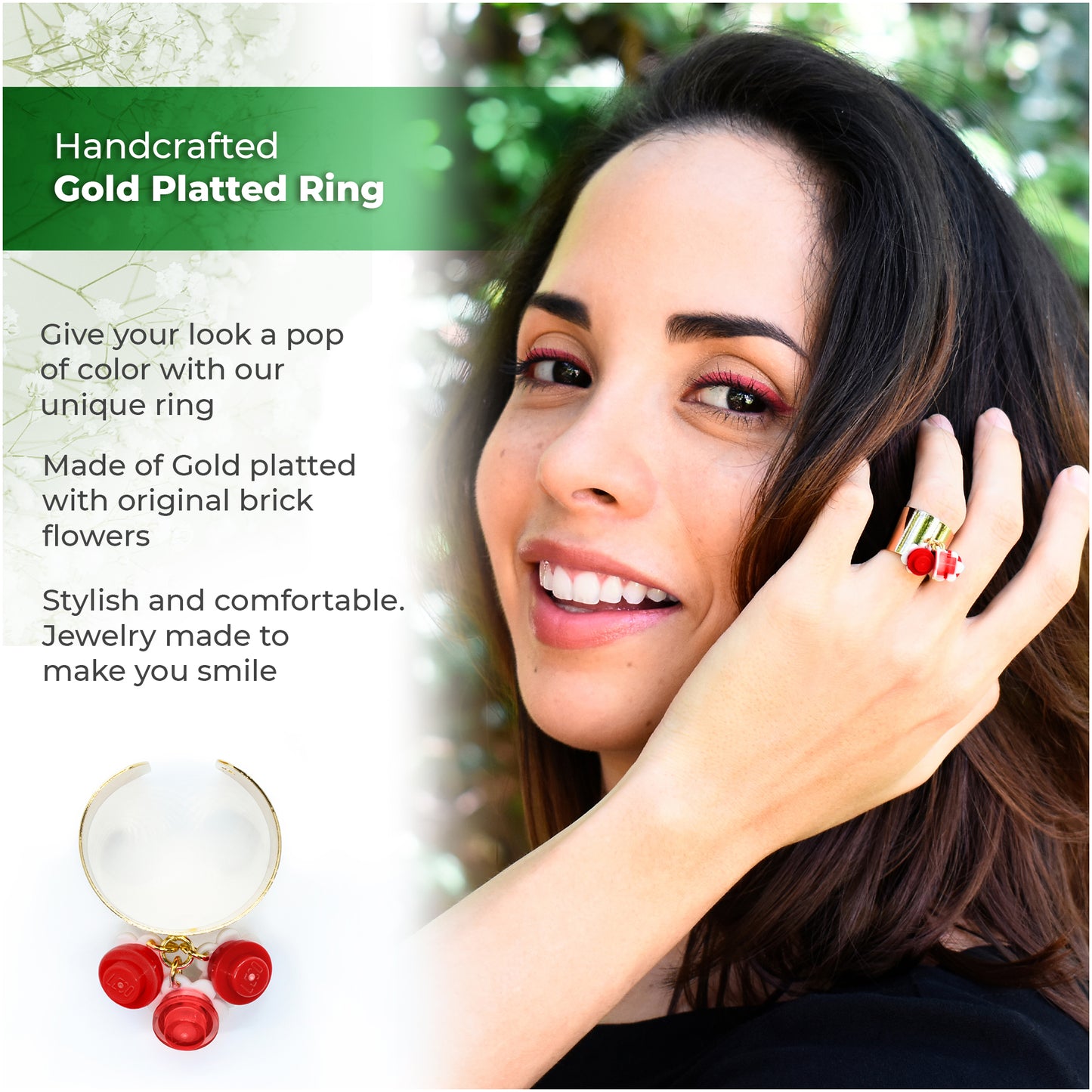 Trio Little Flowers Ring Handmade by Re-Do Bricks (Red)