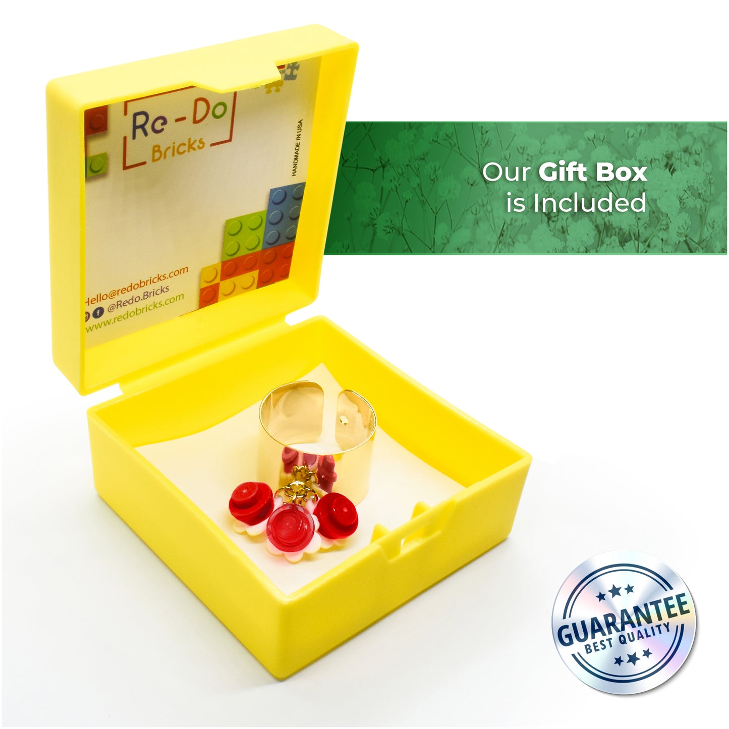 Trio Little Flowers Ring Handmade by Re-Do Bricks (Red)