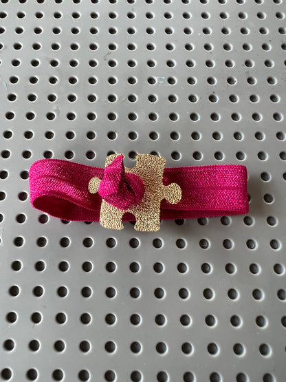 Gold Puzzle Charm with Colorful Elastic Bracelet
