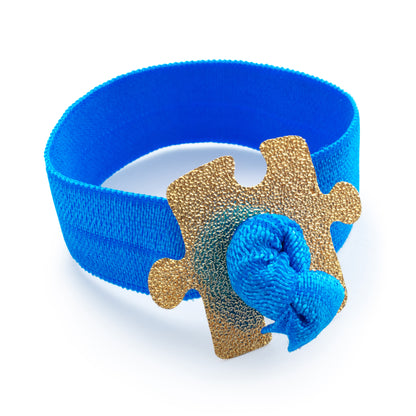 Autism Awareness Elastic Ribbon with a Gold Plated Puzzle Charm