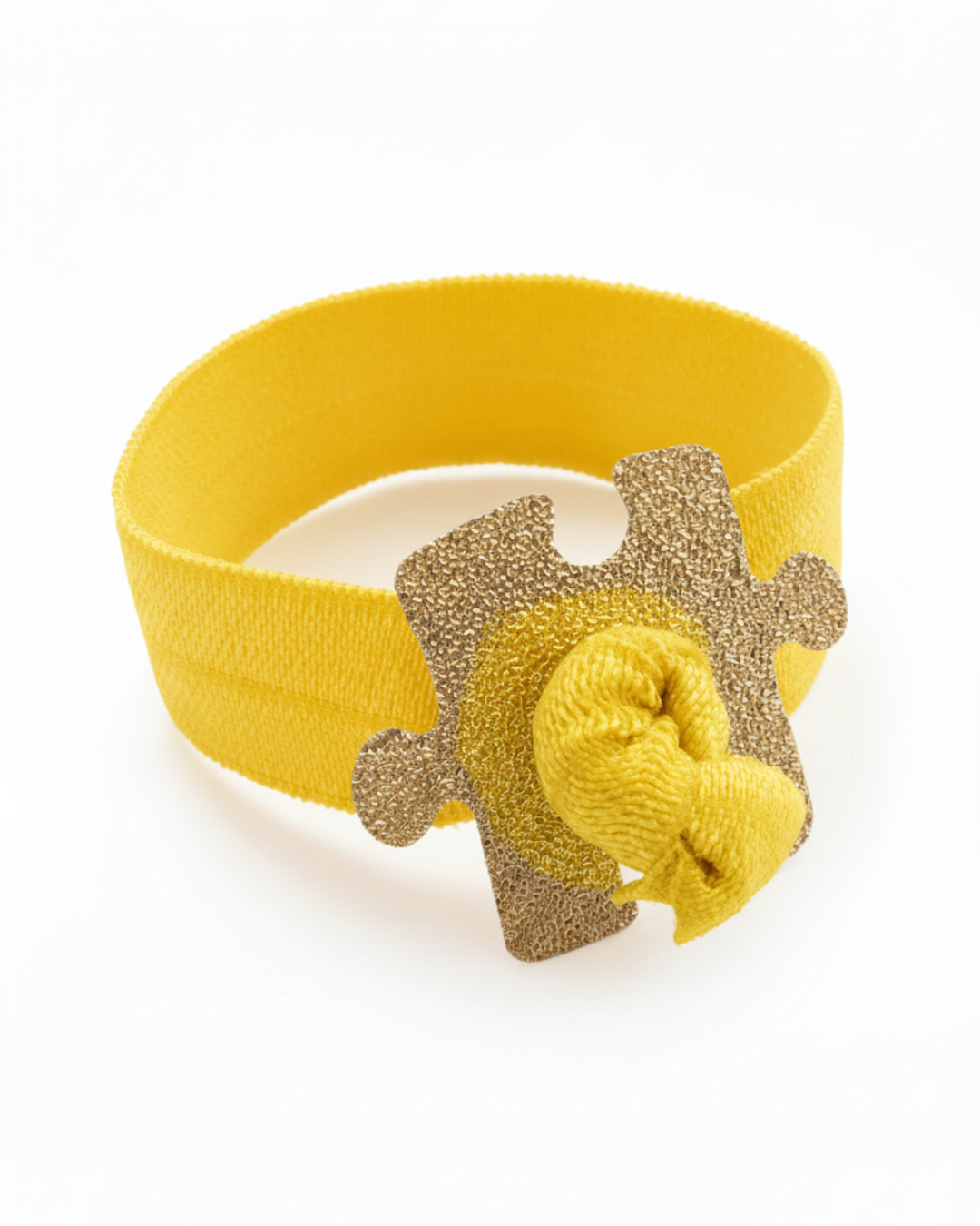 Autism Awareness Elastic Ribbon with a Gold Plated Puzzle Charm
