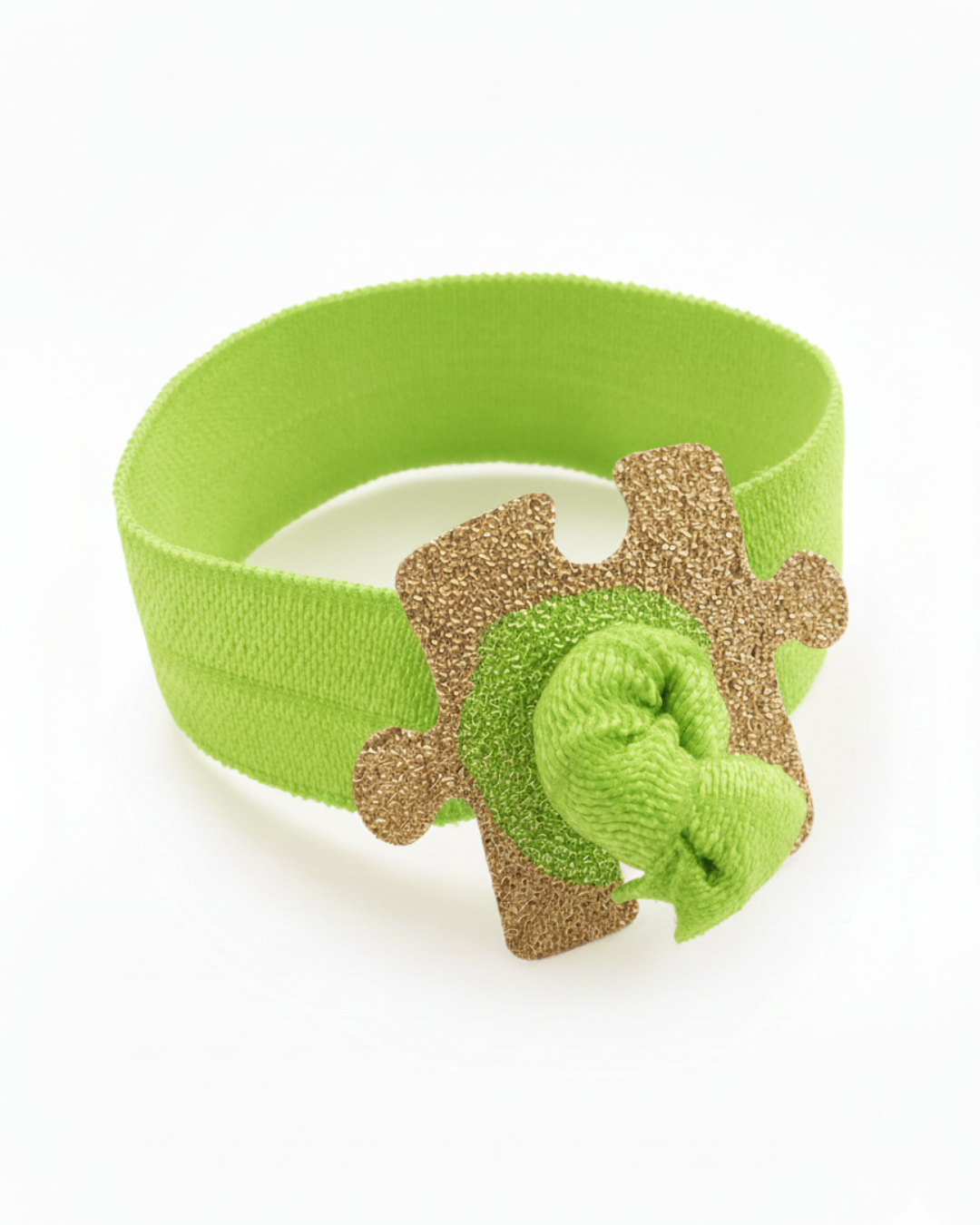 Autism Awareness Elastic Ribbon with a Gold Plated Puzzle Charm