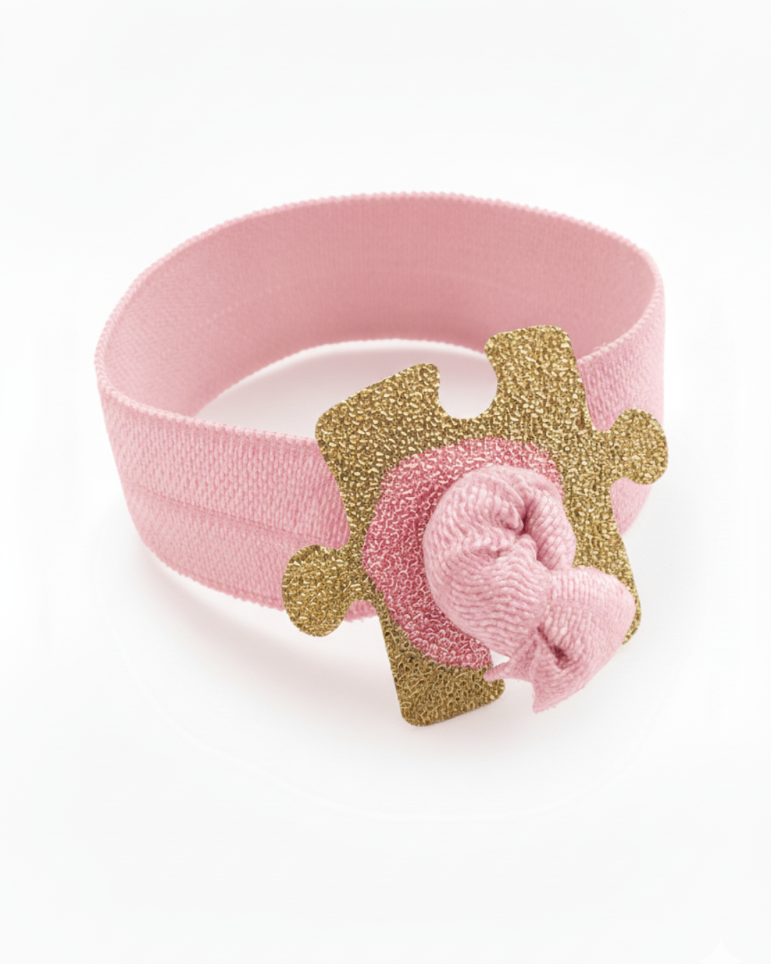 Autism Awareness Elastic Ribbon with a Gold Plated Puzzle Charm