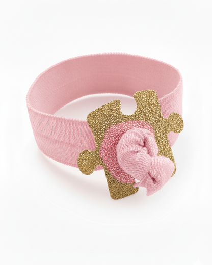 Autism Awareness Elastic Ribbon with a Gold Plated Puzzle Charm