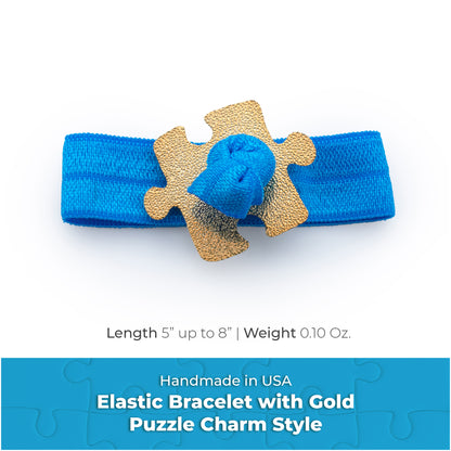 Autism Awareness Elastic Ribbon with a Gold Plated Puzzle Charm