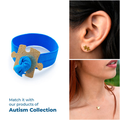 Autism Awareness Elastic Ribbon with a Gold Plated Puzzle Charm