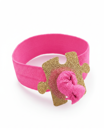Autism Awareness Elastic Ribbon with a Gold Plated Puzzle Charm