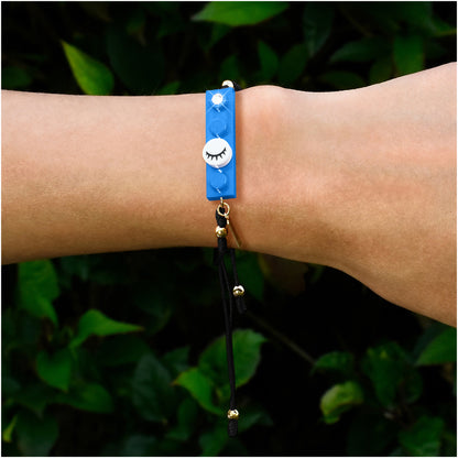 Black String Eyelashes Dot Blue Brick Bracelet