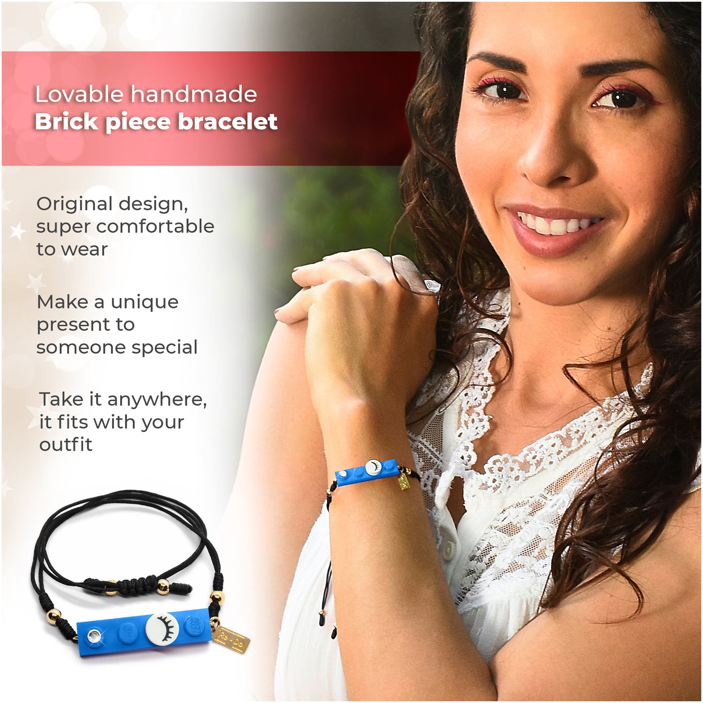 String Eyelashes Dot Red Brick Bracelet