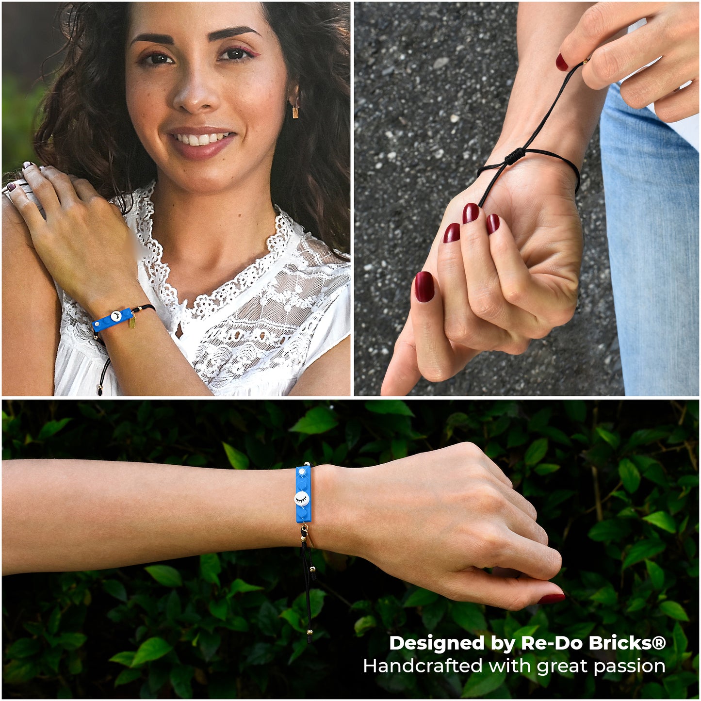 Black String Eyelashes Dot Blue Brick Bracelet