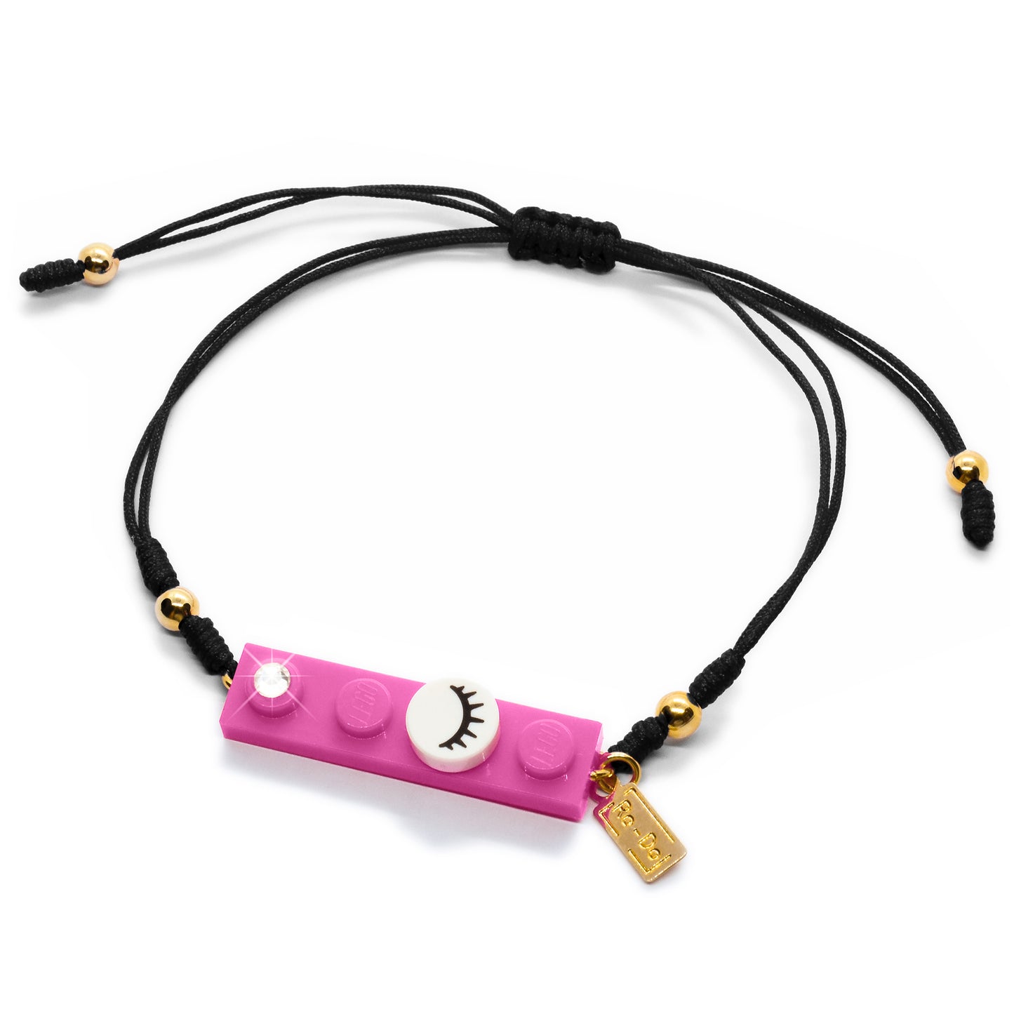 Black String Eyelashes Dot Pink Brick Bracelet