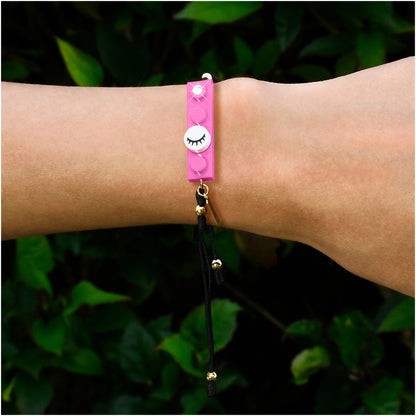 Black String Eyelashes Dot Pink Brick Bracelet