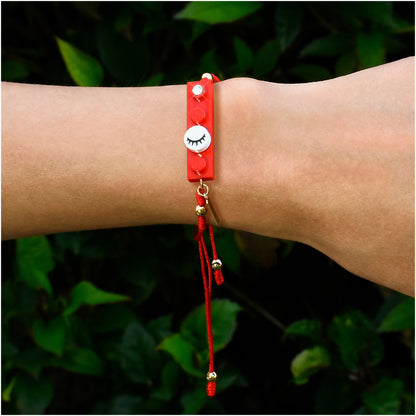 String Eyelashes Dot Red Brick Bracelet